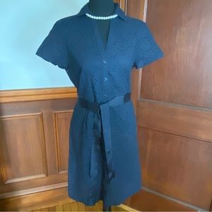 Brook Brooks Eyelet Dress Navy Blue Sz 8